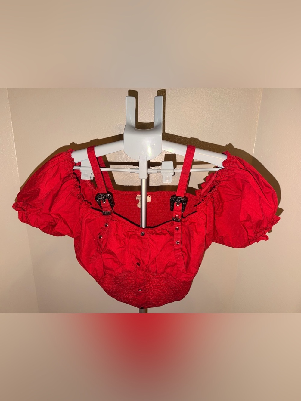 Indulge Boutique Red Smocked Puff Sleeve Crop Top